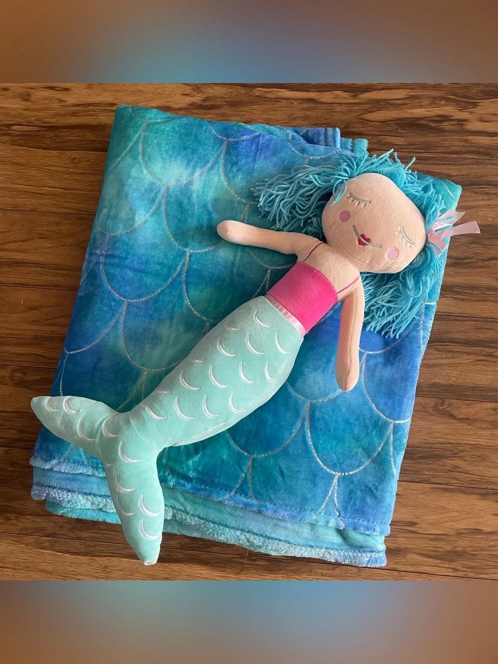 Your Zone Mermaid Tail Blanket & Mermaid Doll Bundle Blue Teal Plush Kids